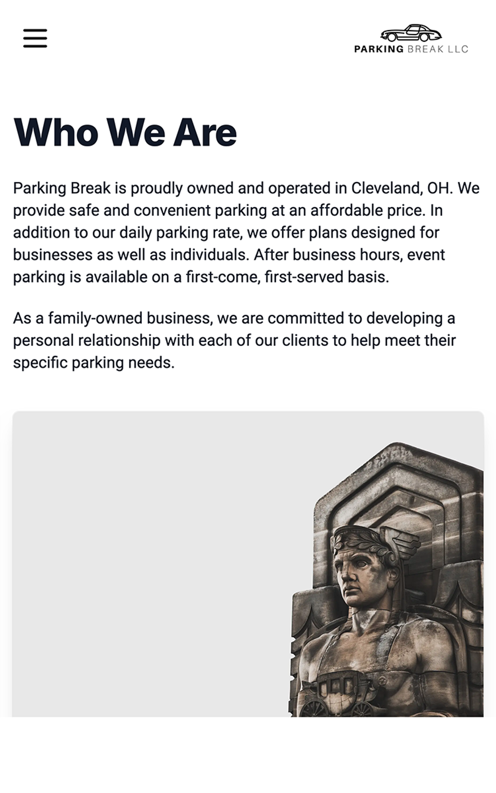 Parking Break LLC who we are mobile section